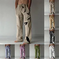 Men's Faux Linen Pants Summer Print Solid Color Breathable Linen Trousers Male Casual Elastic Waist Fitness Pants Cotton Clothes - Image 6