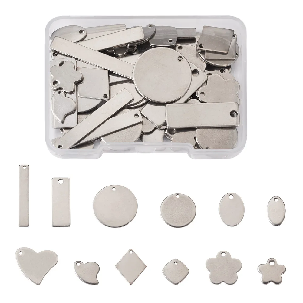 

72Pcs 201 Stainless Steel Stamping Blank Tag Pendants For Jewelry Making Unisex Rock Hiphop Necklace Bracelet Accessories