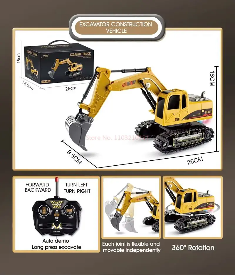 1:24 Remote Control Excavator Children's Simulation Model Engineering Car  Toy Crane Mixer Truck Excavator New In Christmas Gift 6