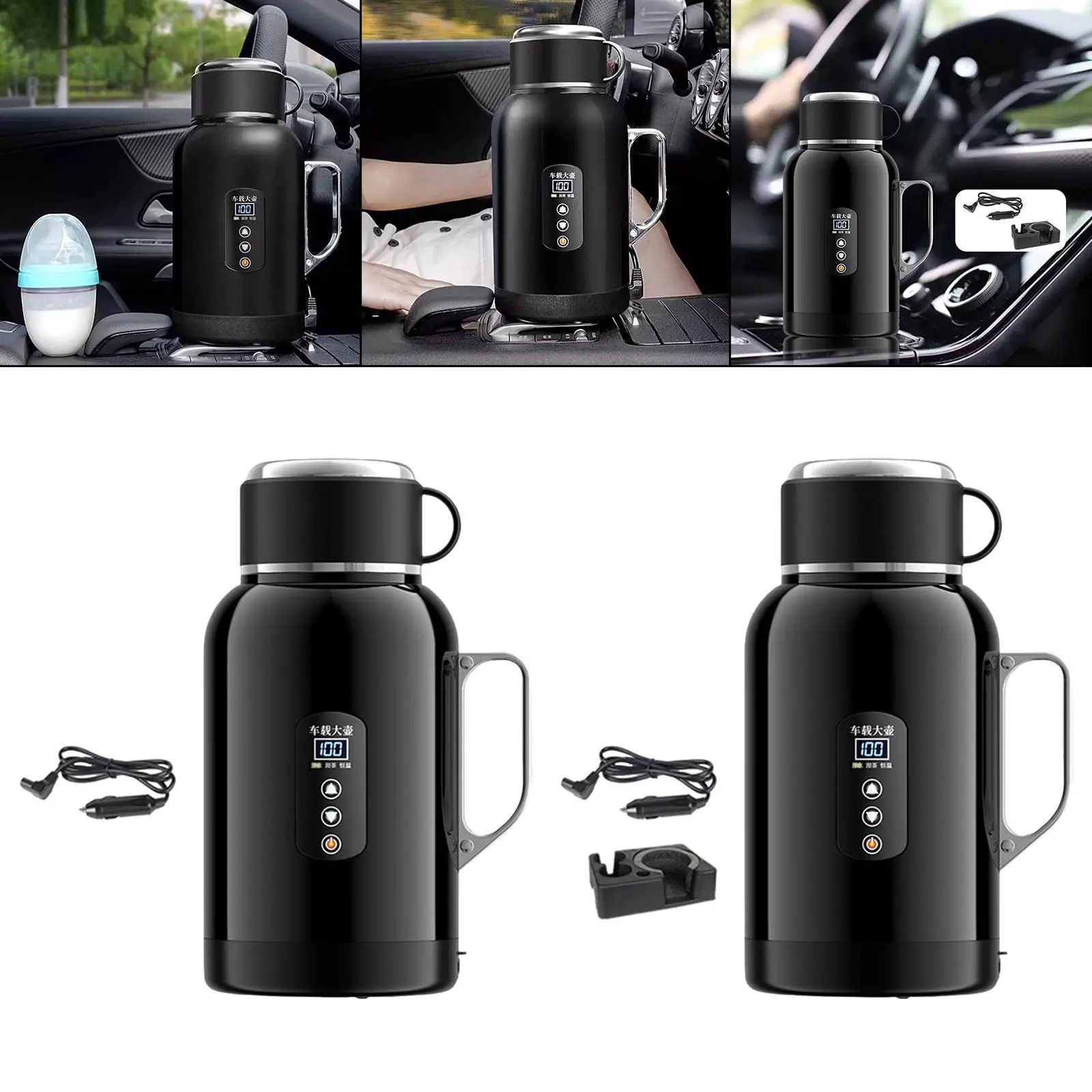 1400ml 자동차 전기 주전자 12V 24V 누출 방지 뚜껑 포함 대용량 스테인리스 스틸 차/커피용 다용도 자동차 가열 머그컵