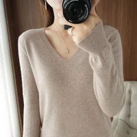 New Cashmere Women's V-neck Pullover Lace Neck Hollow Out Design Casual Knitted Long Sleeve Women's Sweater Autumn And Winter 2