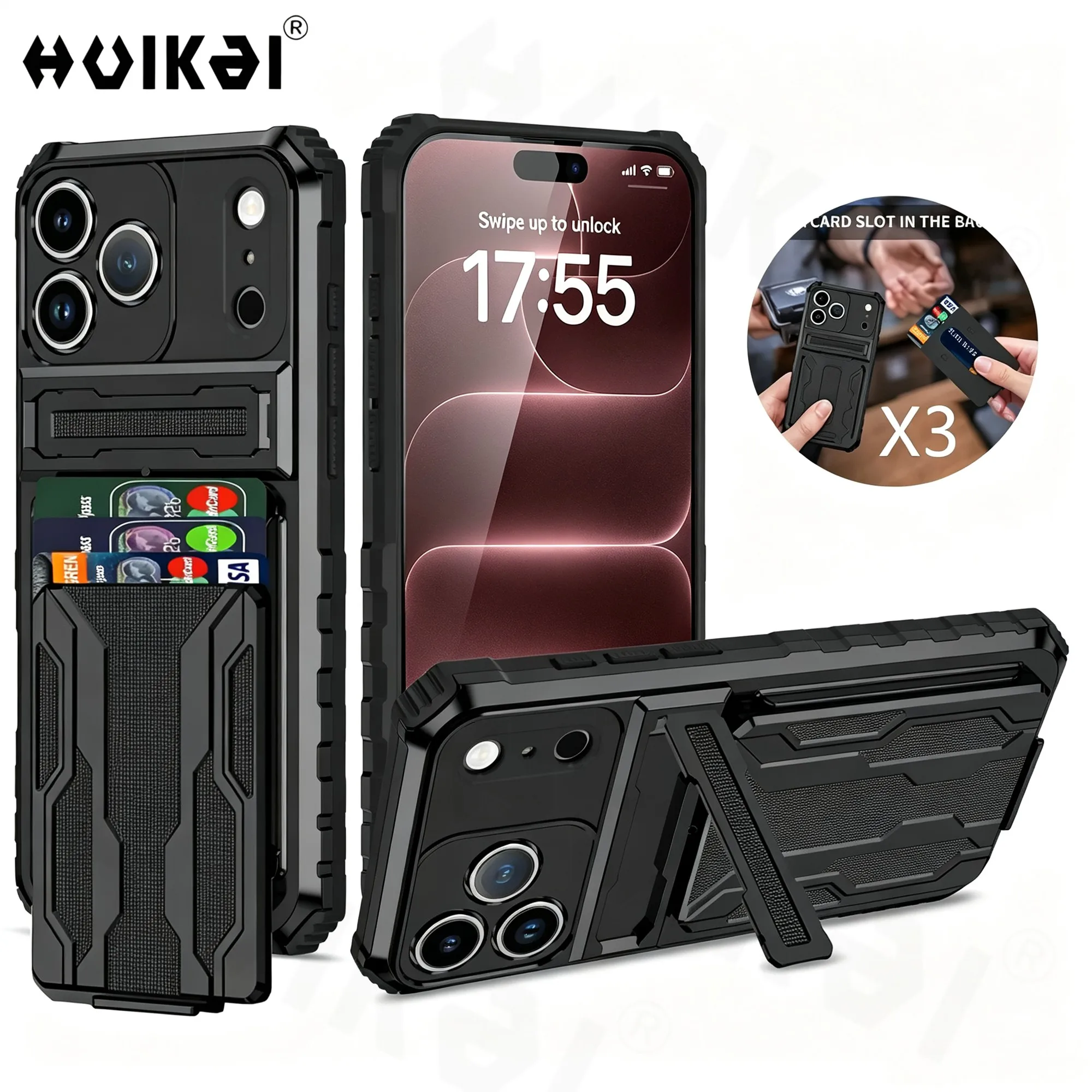 Shockproof Card Wallet Phone Case with ID and Cash Pocket