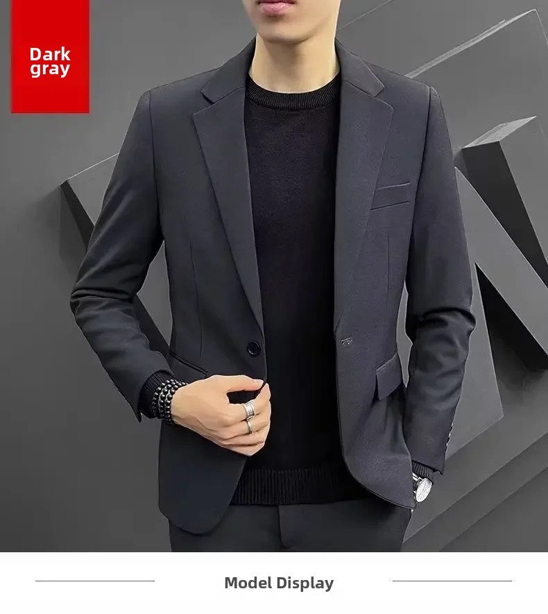 Description Picture 6 of item2024 Korean Trendy Men's Suit Top Stylish Loose-fit Hong Kong Style Jacket For Spring Autumn Versatile Casual Clothes