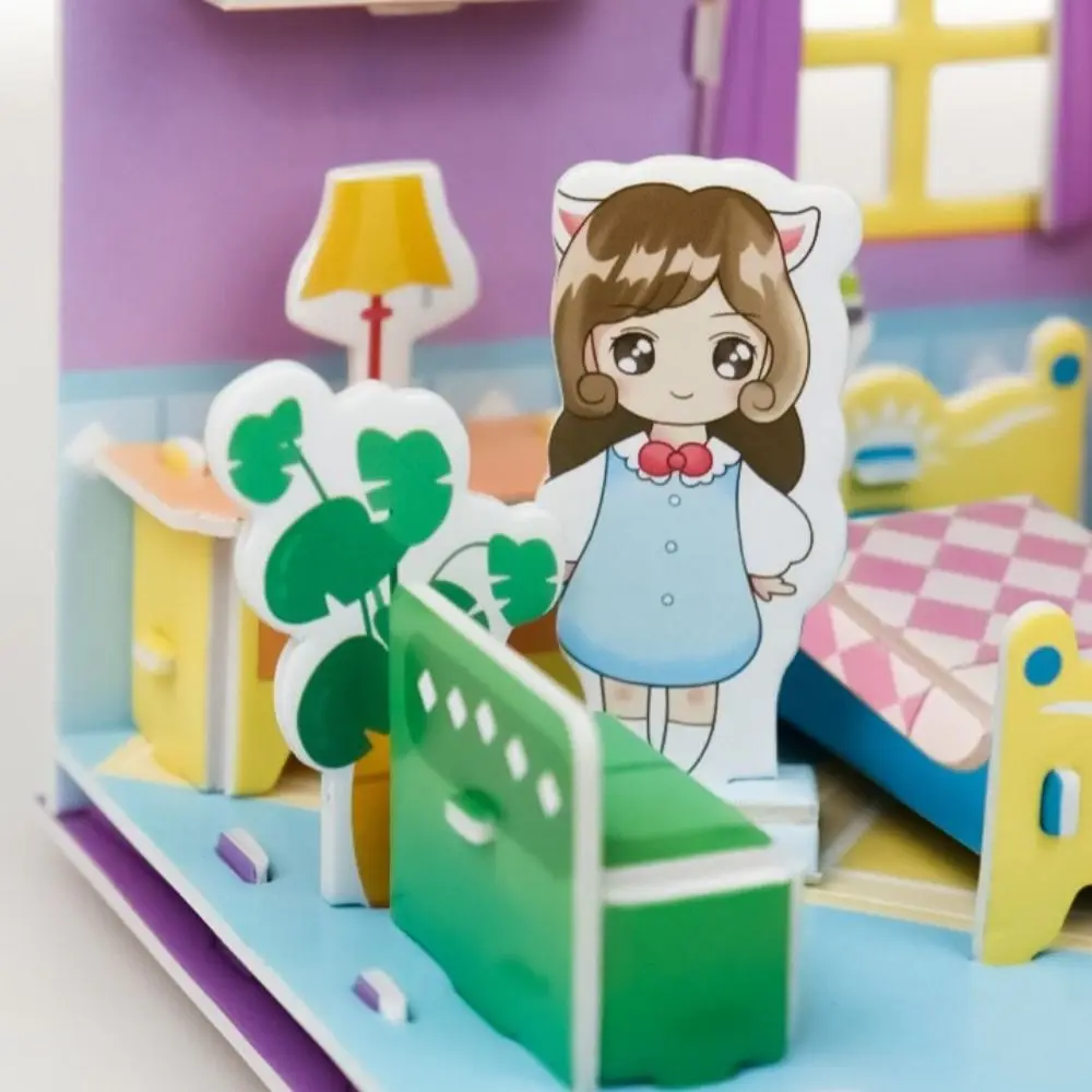 

Living Room DIY Puzzle Dollhouse Room Kitchen Bedroom 3D Paper Puzzle Room Cardboard Study Pretend Play Paper Doll House