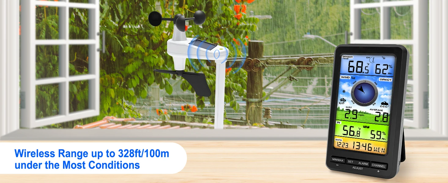 Weather Station Wireless Indoor Outdoor with Remote Sensor with Wind Speed/Direc