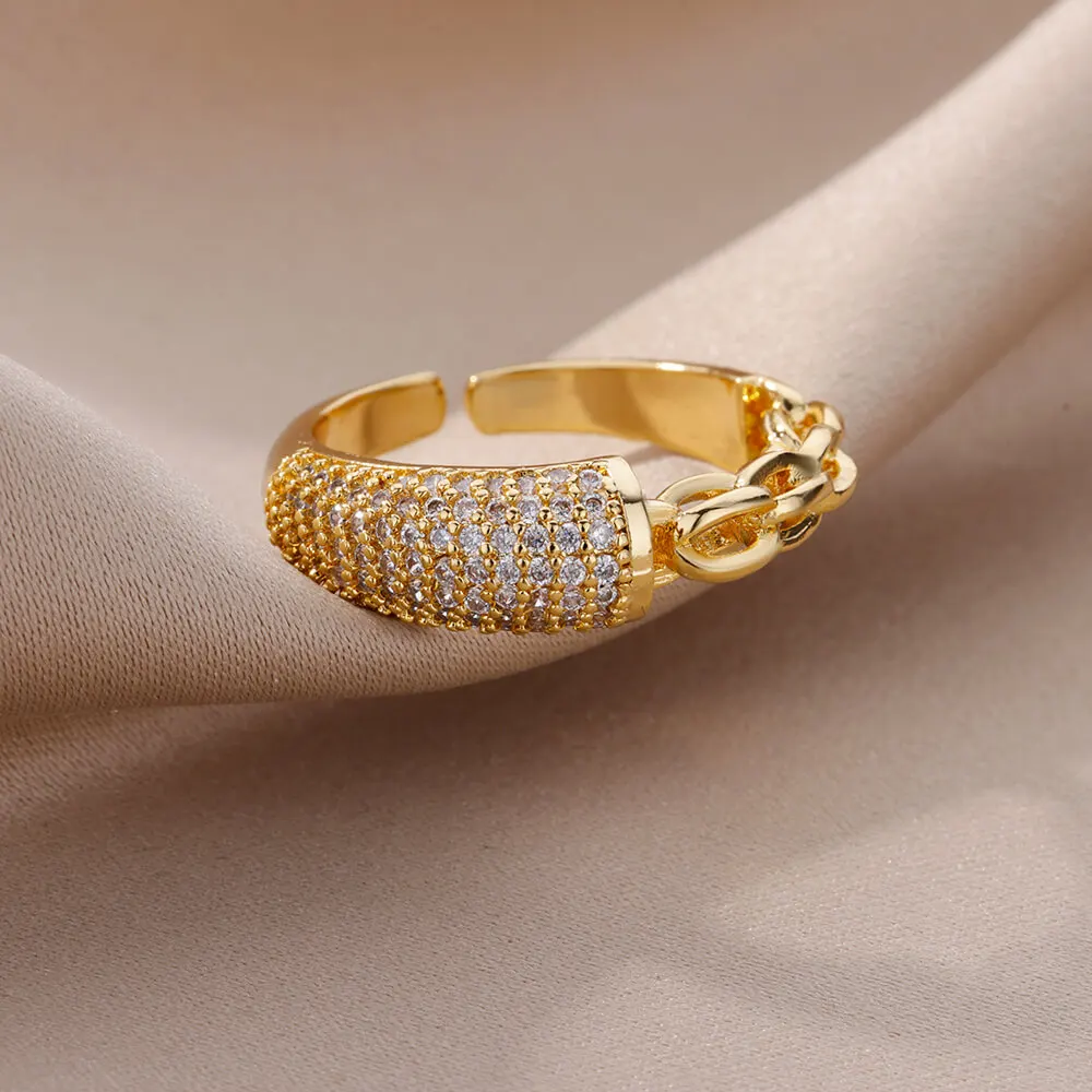 Zircon Chain Adjustable Ring For Women