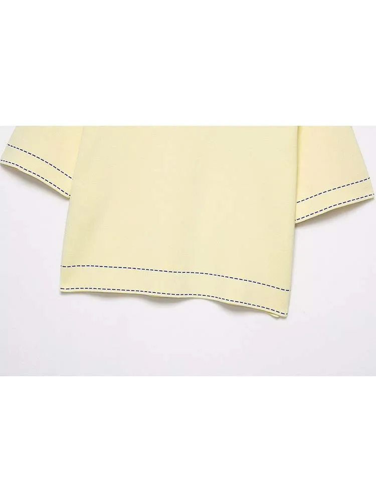 2025 Women's  Short-Sleeved POLO Shirts Summer Ribbing Knitted Tops Daily Casual Women Elegant Short Top