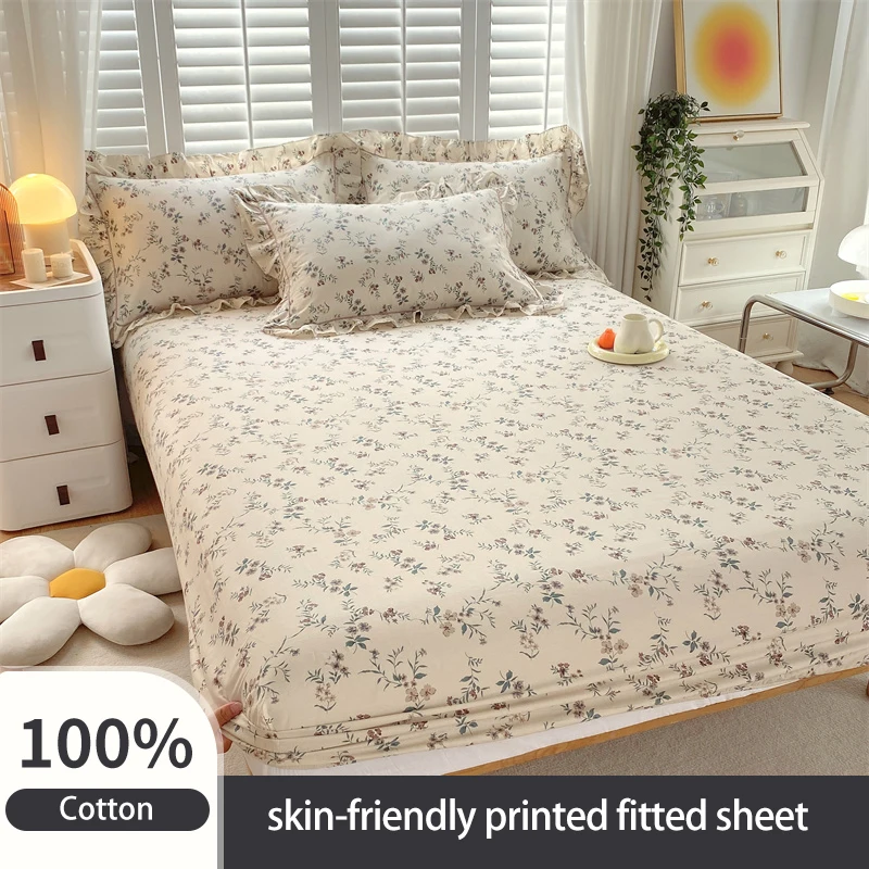 Buy wholesale Cotton satin fitted sheet 160x200 cm with Floral print