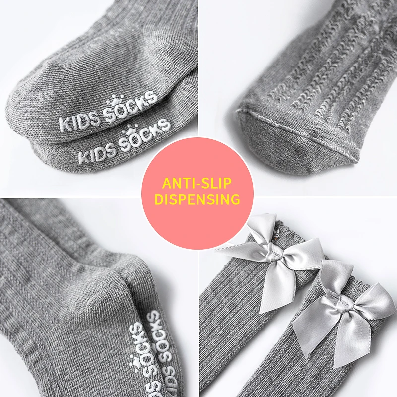 Kids Socks Baby Little Girls Breathable Cute Bowknot Knee High Children Tube Socks Fashion Bows Solid Color