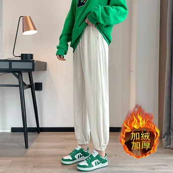 Cravatte in velluto a coste bianco da donna in autunno e inverno Pantaloni casual slim sportivi larghi a vita alta 1