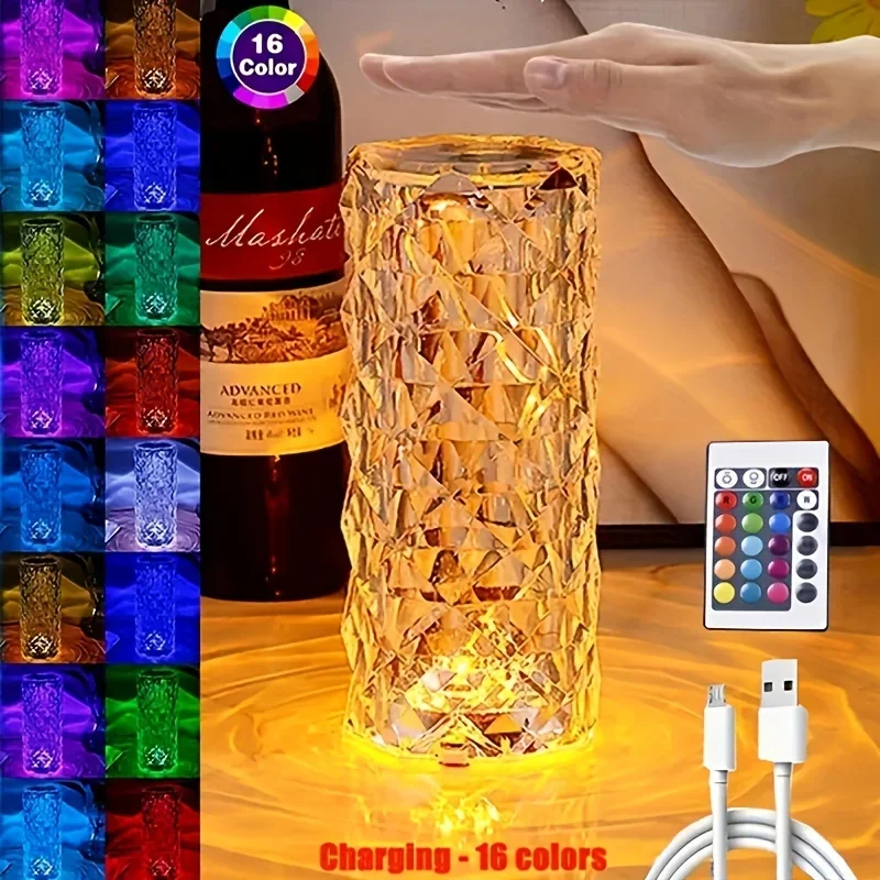 Crystal Rose Lamp - 16 Color RGB Aesthetic Mood Light for Bedroom Decor Store Open™
