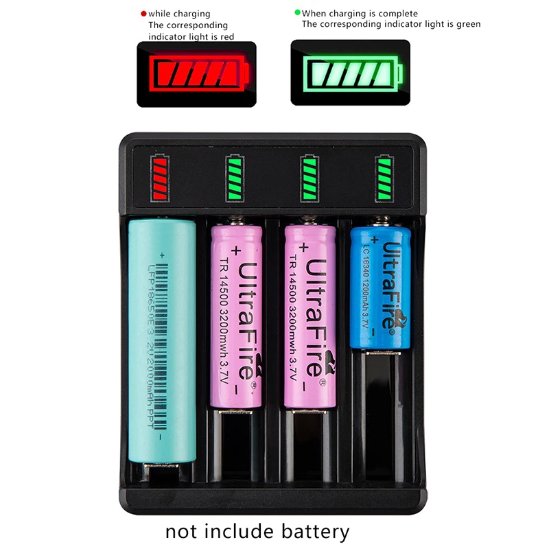 18650 Fast Charger with Type cable 4.2V Lithium Battery 4 Slot Strong Light Flashlight Intelligent Charge for 14500 26650 18650