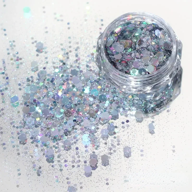 Iridescent Silver Nail Glitter Sequins