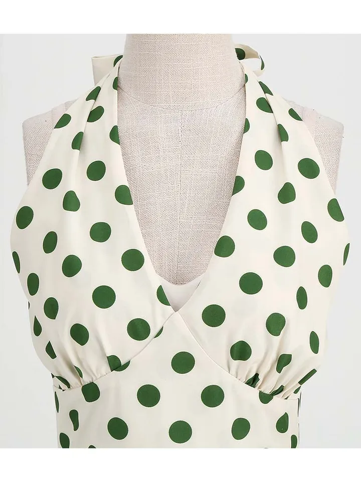 Women's Summer Sundress Women's Polka Dot Halter Neck Sundress - Sleeveless V-Neck Swing Dress For Summer, Casual & Cocktail Parties Polka Dot Sundress Women's Summer Sundress Women's Polka Dot Halter Neck Sundress - Sleeveless V-Neck Swing Dress For Summer, Casual & Cocktail Parties Polka Dot Sundress