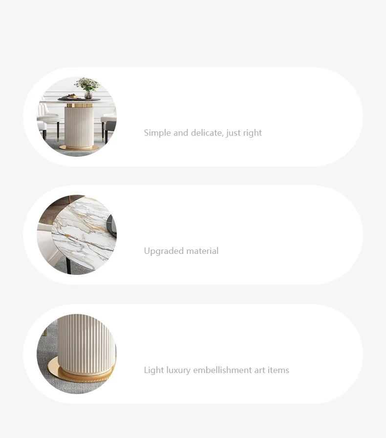 Description Picture 3 of itemLuxury Marble Top Minimalist Round Sliding Dining Table With 4 Chairs For Small Apartment Home Furniture Kitchen Table