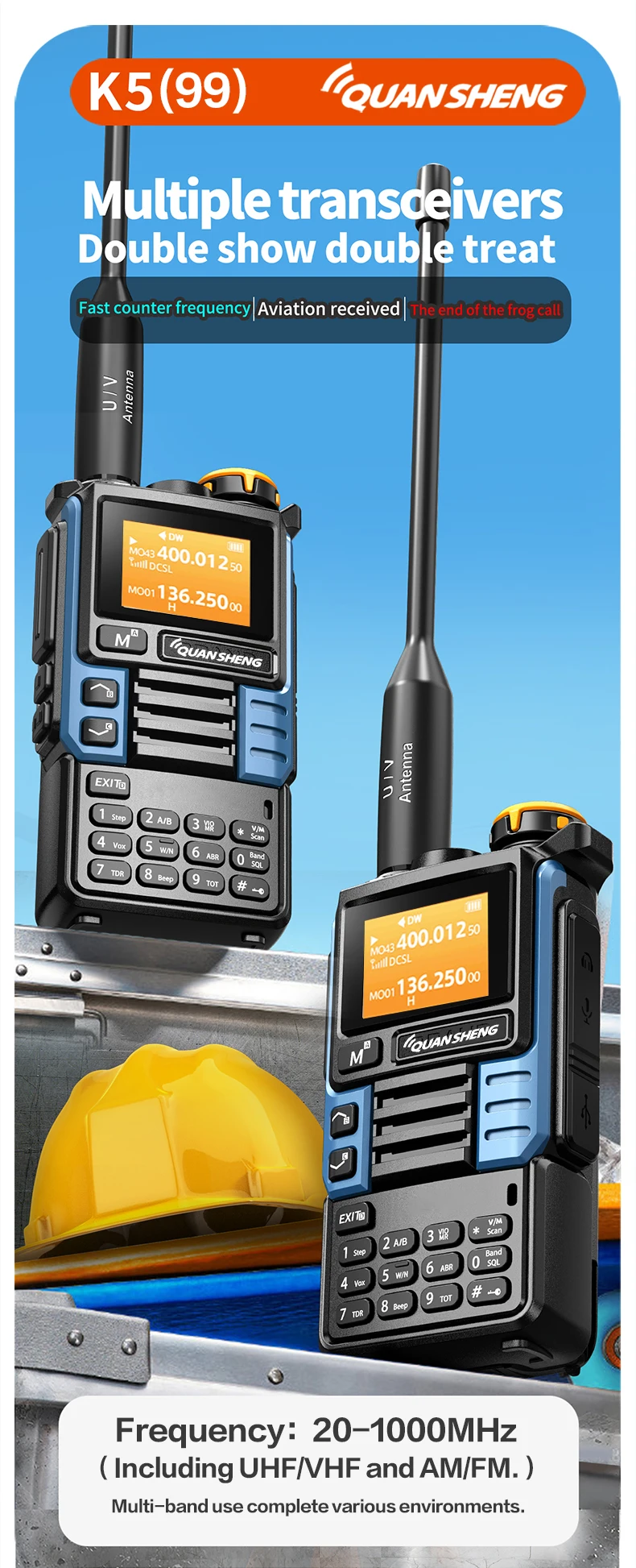 Quansheng UV-K6 Walkie Talkie 5W Air Band Radio Tyep C Charge UHF VHF DTMF FM Scrambler NOAA Wireless Frequency Two Way CB Radio