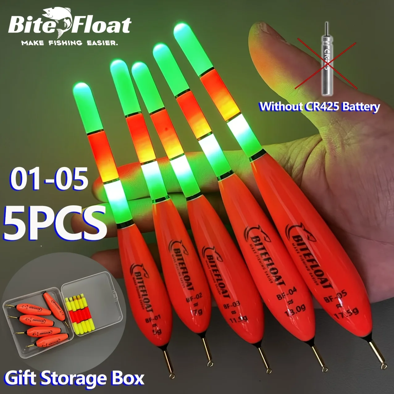 5 PCS Fishing Electronic Float Night Light Set (without battery) Comes with Storage Box, Dual use Long throw Rock European Carp