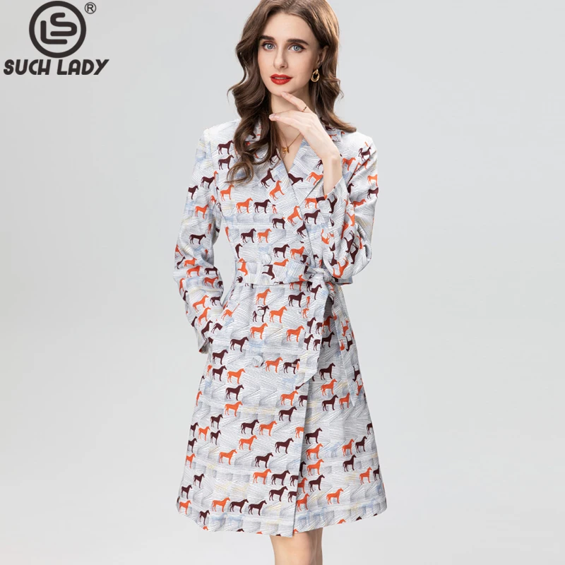 Women's Runway Trench Coats Notched Collar Long Sleeves  Printed Fashion High Street Designer Outerwear with Belt men s short sleeves and shorts famous character portraits printed t shirt set fashion street everyday sportswear summer clothes