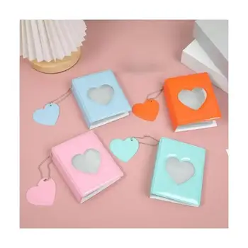 Cute 3-inch Solid Color Photo Album Love Hollow Photocard Holder Heart Pendant Cards Collect Book Albums Portable Household 2