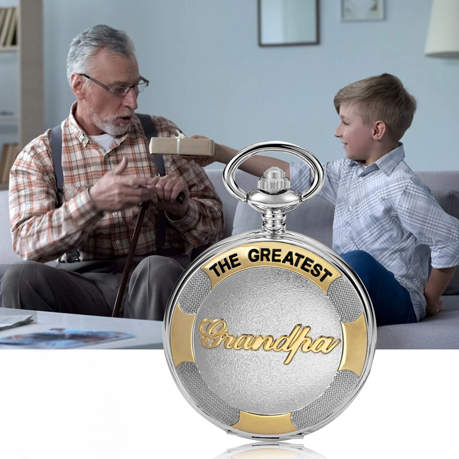 

High Quality Luxury Silver Quartz Pocket Watch for Men "To My Grandpa" Birthday Christmas Gift reloj hombre