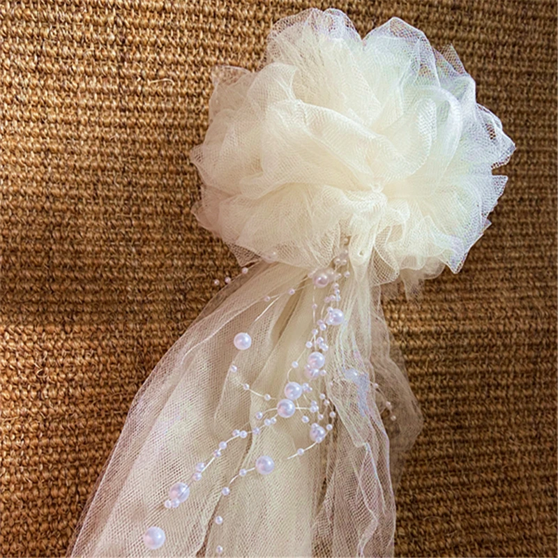 12 White Tulle Pew Bows WITH SATIN SHEER STREAMERS RUSH ORDERS AVAIL 