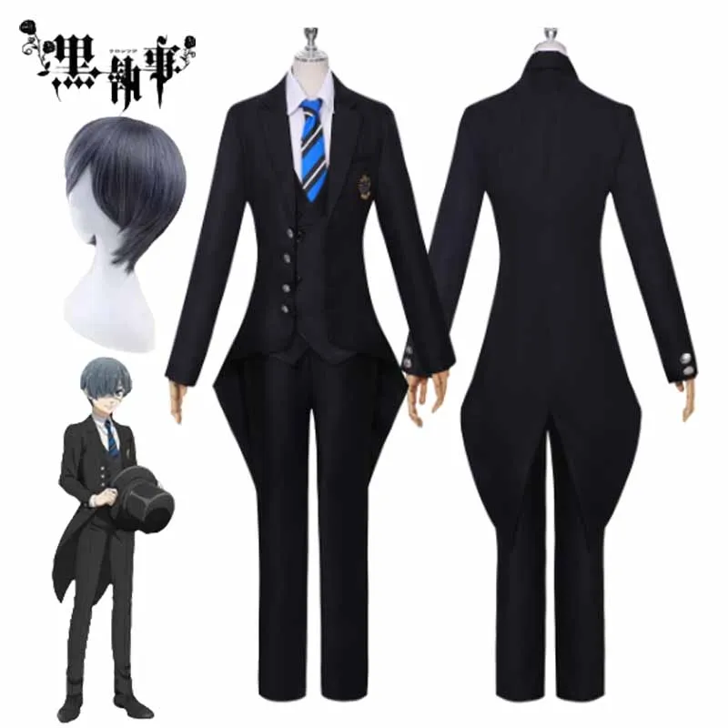 

Ciel Phantomhive Cosplay Costumes Anime Black Butler Wig Suit School Uniform for Men Carnival Halloween Role Play Outfit Set