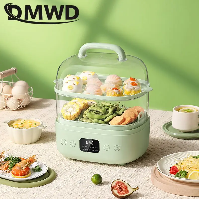 DMWD 2 Layers Food Steamer 6L Rapid heating Automatic Cooker Egg Boiler Touch Panel Keep Warm Reservation Breakfast machine 220V