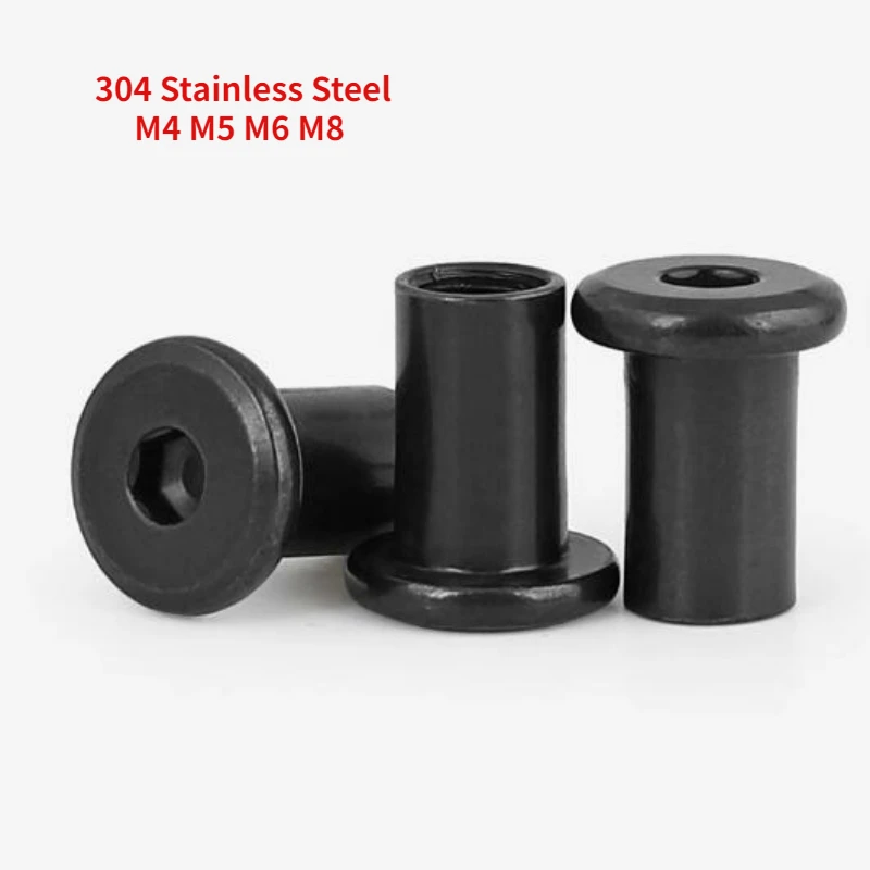 Description Picture 2 of itemM4 M5 M6 M8 Black 304 Stainless Steel Large Flat Hex Hexagon Socket Head Furniture Rivet Connector Insert Joint Sleeve Cap Nut