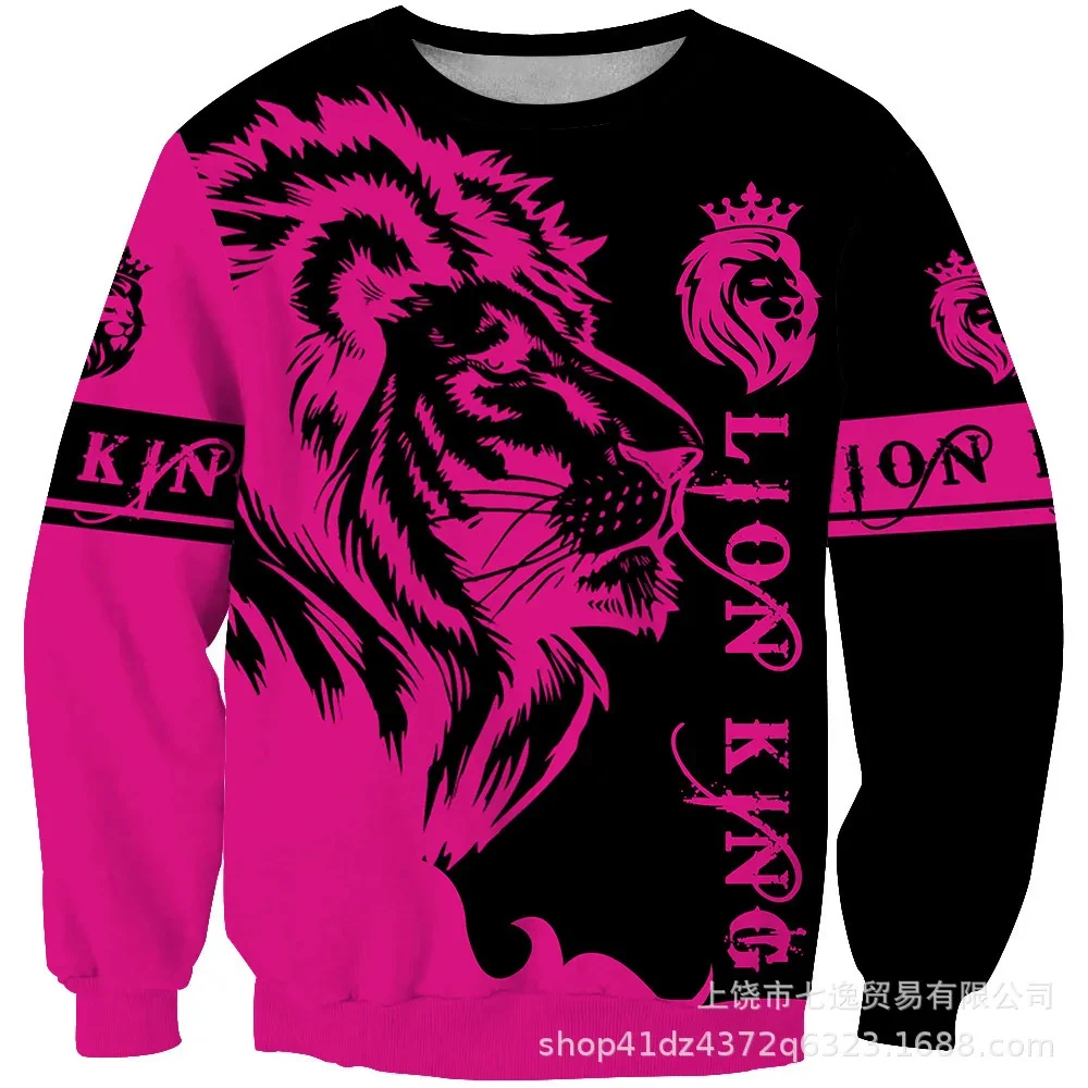 

3D round neck long sleeved street outfit Y2k large lion pattern men's coat hippie hip-hop fitness pattern gothic coat
