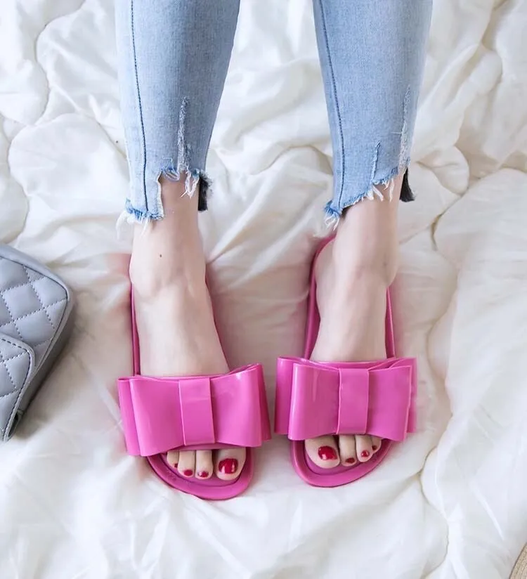 

Шлепанцы женские летние желейные с большим бантом, сланцы, модная классическая Повседневная одежда для девушек, пляжные тапочки, SM068