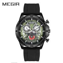 MEGIR Fashion Personalized Quartz Sports Chronograph Luminous Waterproof Men's Watch (MG2248 Black green)