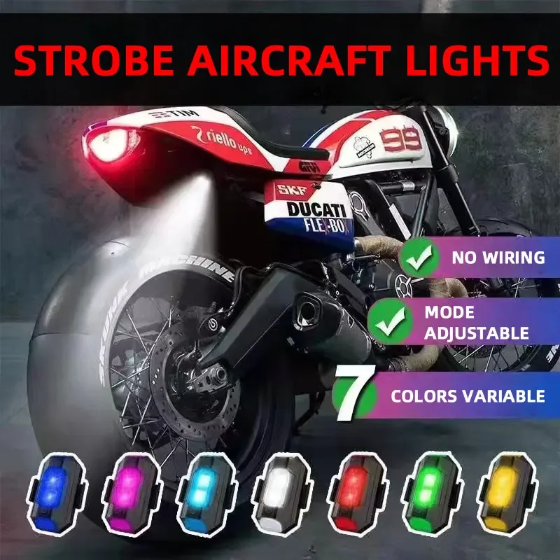 Motorcycle Warning Light 7 Colors Mini Drone Strobe Light Universal Anti-Collision Signal Tail Lamp For Bike Car Flashing Lamp