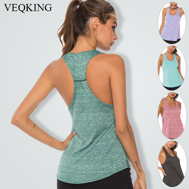 VEQKING Sleeveless Racerback Yoga Vest,Women Sport Blouses,Athletic Fitness Sport Tank Tops,Gym Running Training Yoga Shirts
