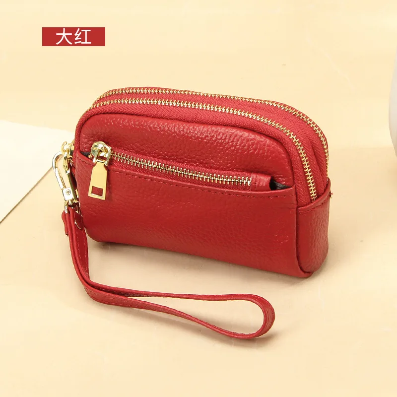 Elegant Genuine Leather Mini Wallet - Women's Handbag Style Coin Purse with Triple Zipper Design