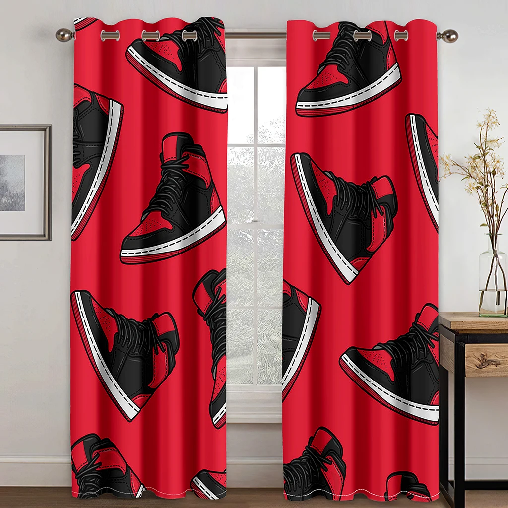 3D Cheap Black Red Sports Brand Series Sunshade Curtains 2-Panel Children's Room Bedroom Home Furnishing Curtains Free Delivery