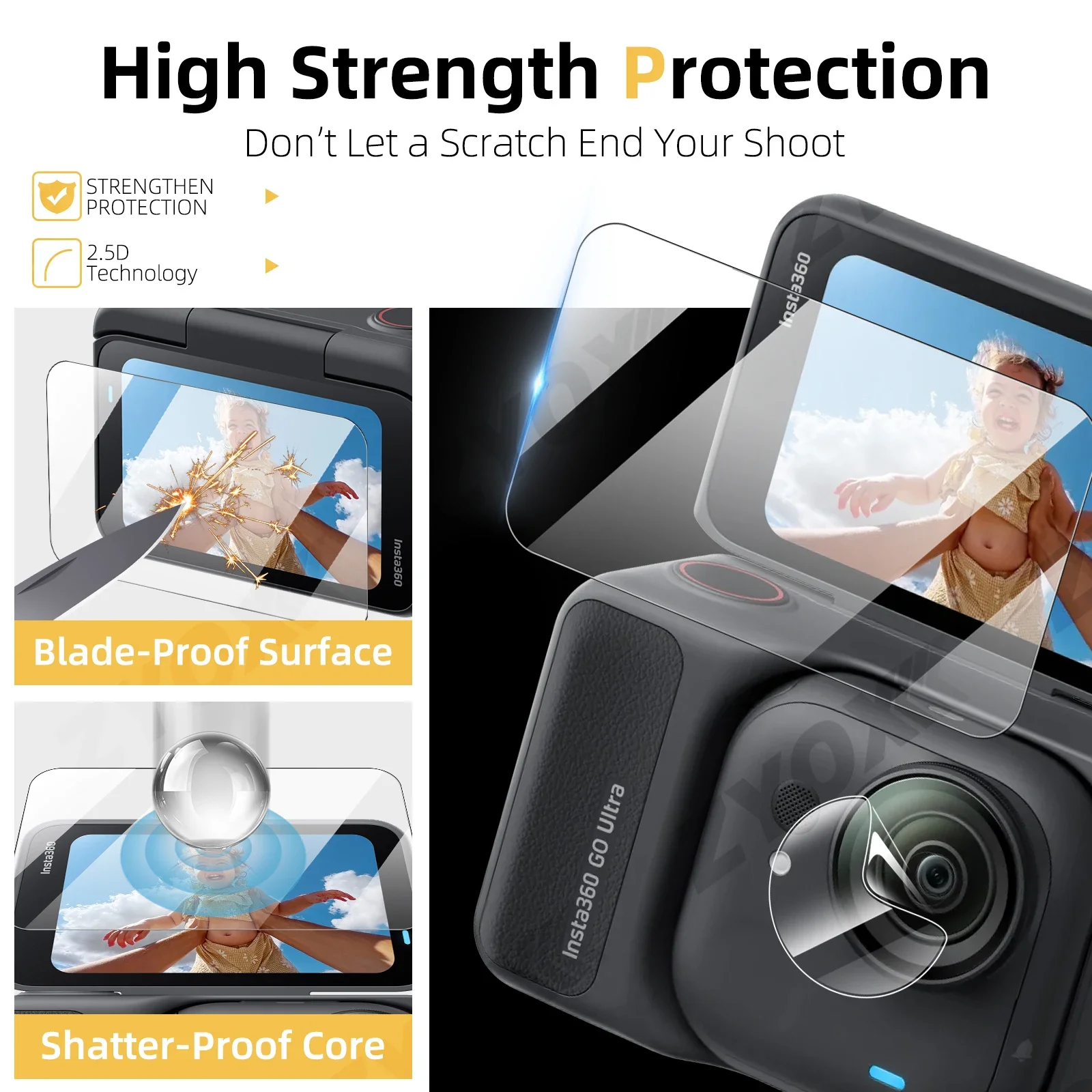 Ultra-HD Tempered 9H Hardness Glass Screen & Lens Protector - Clear, Anti-Scratch Film Accessory