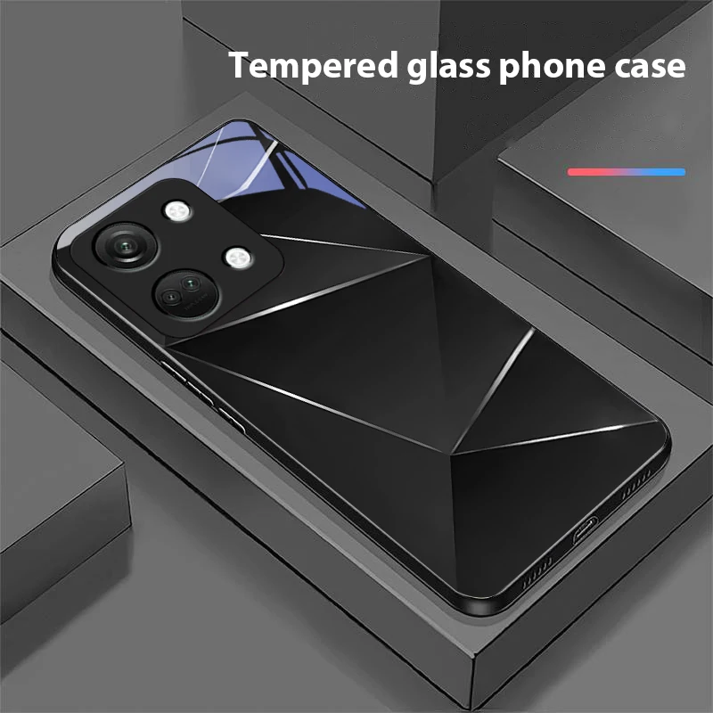 Geometric Prism Black Tempered Glass Hard Shell Phone Case