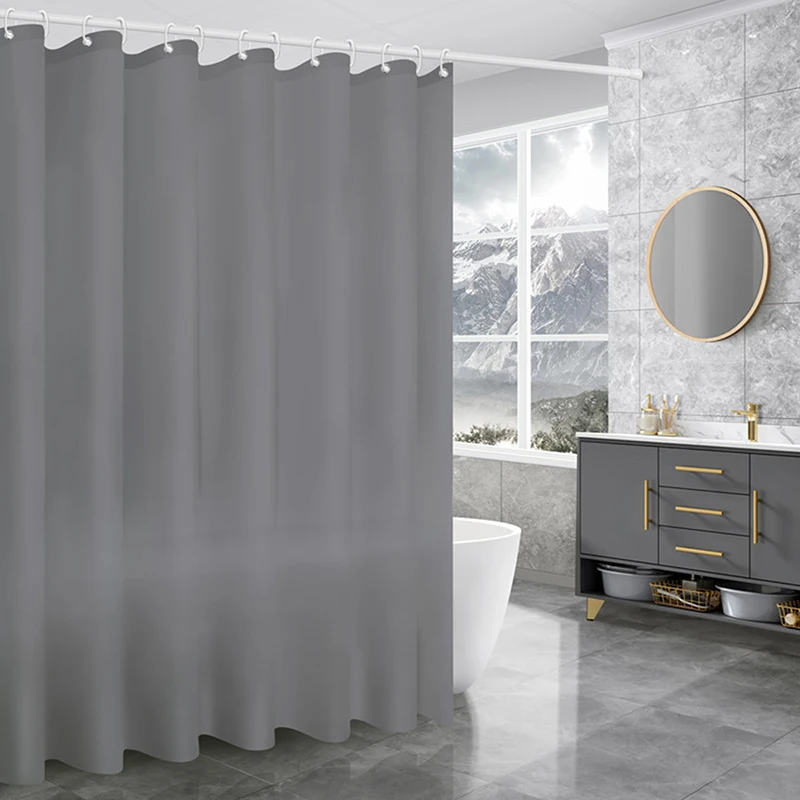A gray shower curtain, waterproof, moisture-proof, suitable for the bathroom, balcony, metal buttonhole, with hooks, multi-size