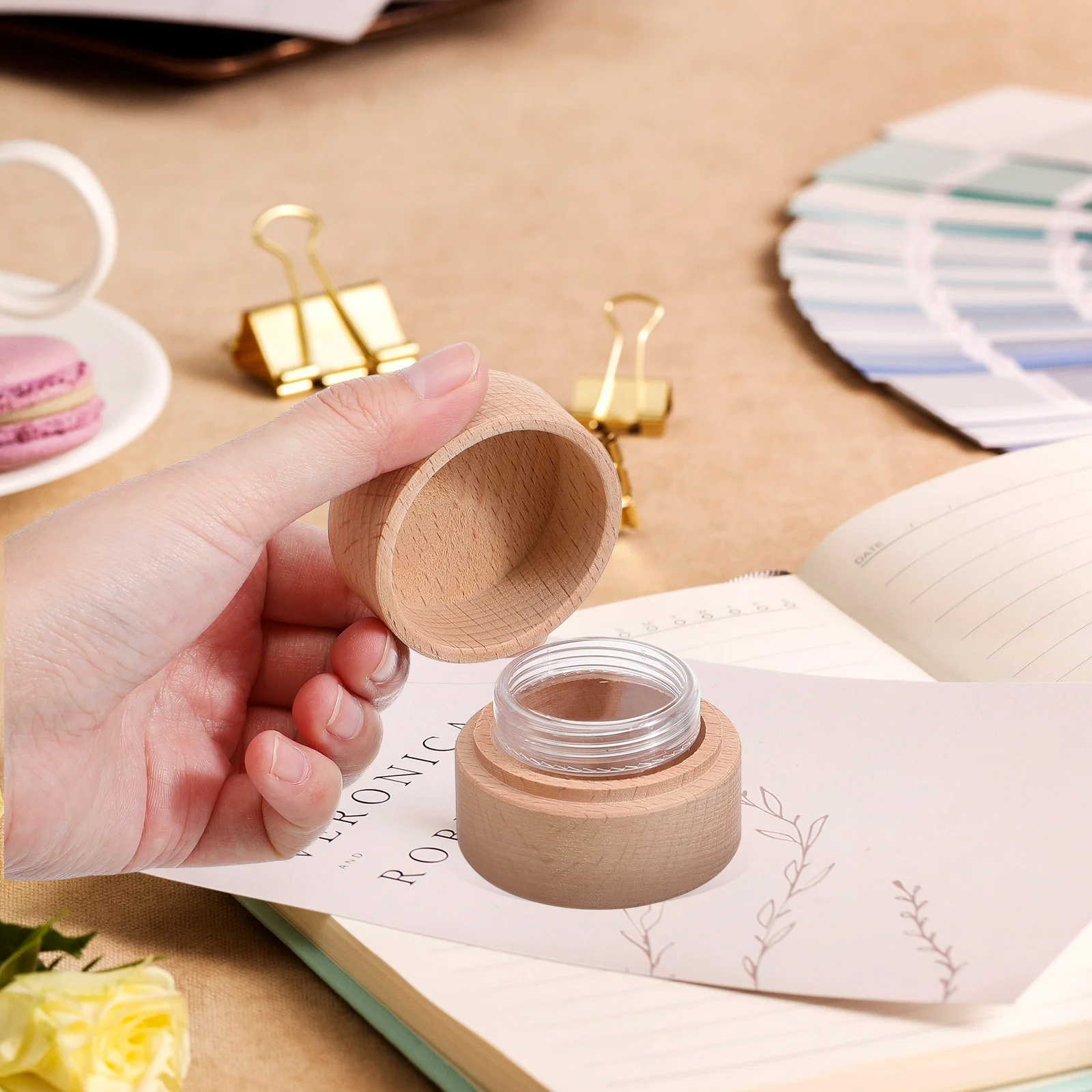 Round Wooden Box Mini Jewelry Holder Clear Lidded Storage Case for Engagement Wedding Proposal Craft Small Size