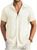 Summer Hawaii Beach Vacation Travel High-end Simple Solid Color Chest Pocket Jacquard Craft Trend Men's Beach Casual Shirt 5