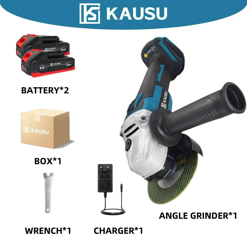 KAUSU Electric Angle Grinder 100MM M10 Brushless Adjustable Speed Wood Cutting Machine Handheld Power Tool Makita 18V Battery