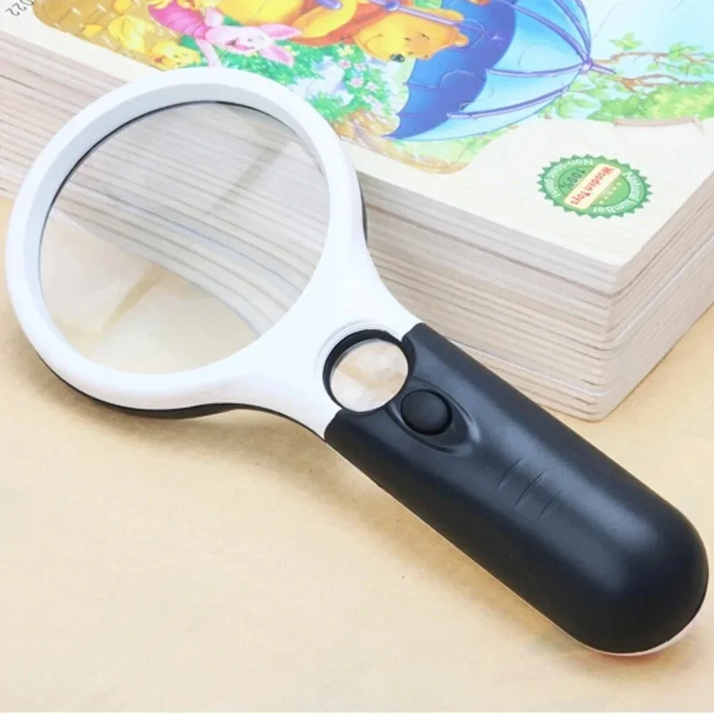 Sf65dcba7cefe4fa9bed32cb2de73ed0cJ White Magnifying Glass Handheld 45X Magnifier With 3 LED Light For Reading Magnifying Glass Jewelry Loupe Mallzona