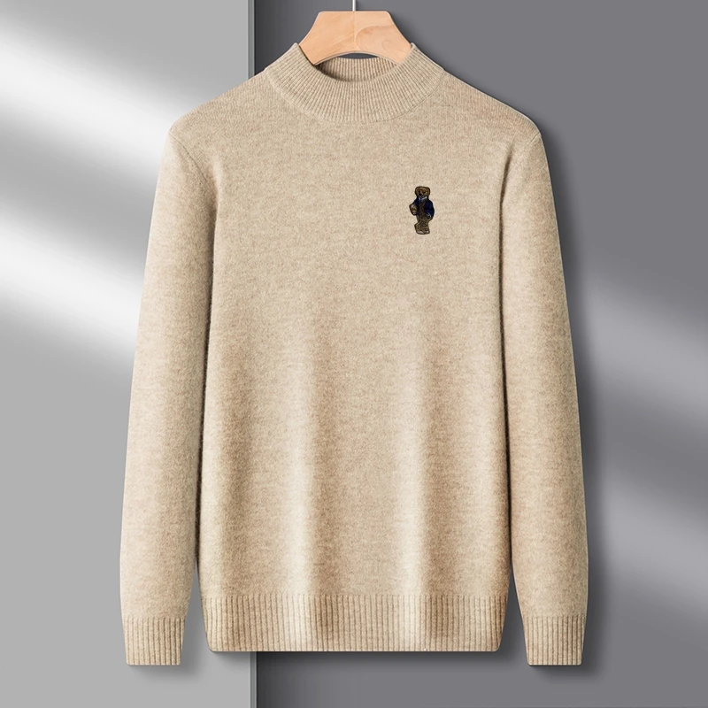 Heiße Verkäufe Marke Luxus männer Stricken Pullover Mock Neck Bär Stickerei Verdicken Pullover Herbst Winter Weiche Warme Business männer tragen – Detail 7