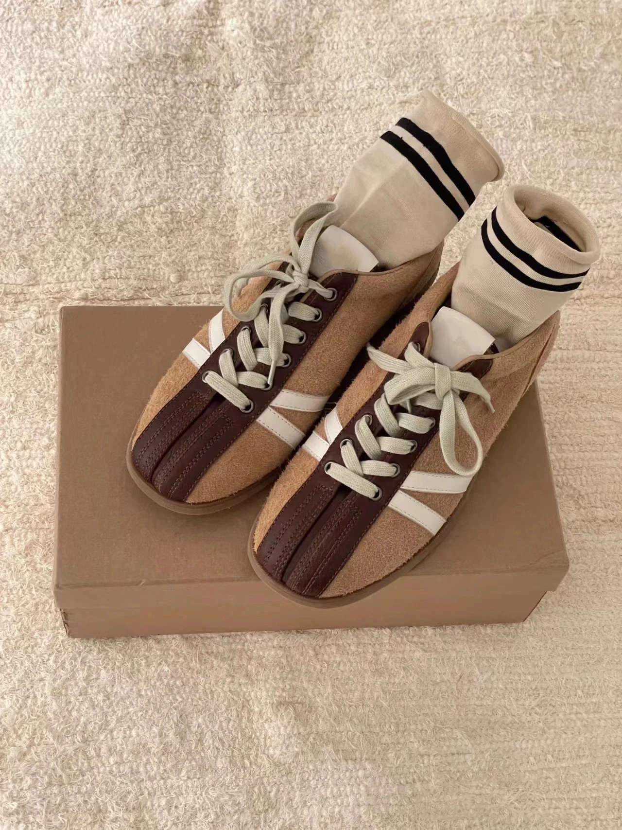 

Color Block Vintage Lace-Up Bowling Shoes Square Toe Women Leather Training Flat Shoes Casual Shoes Sneakers Chaussure Femme