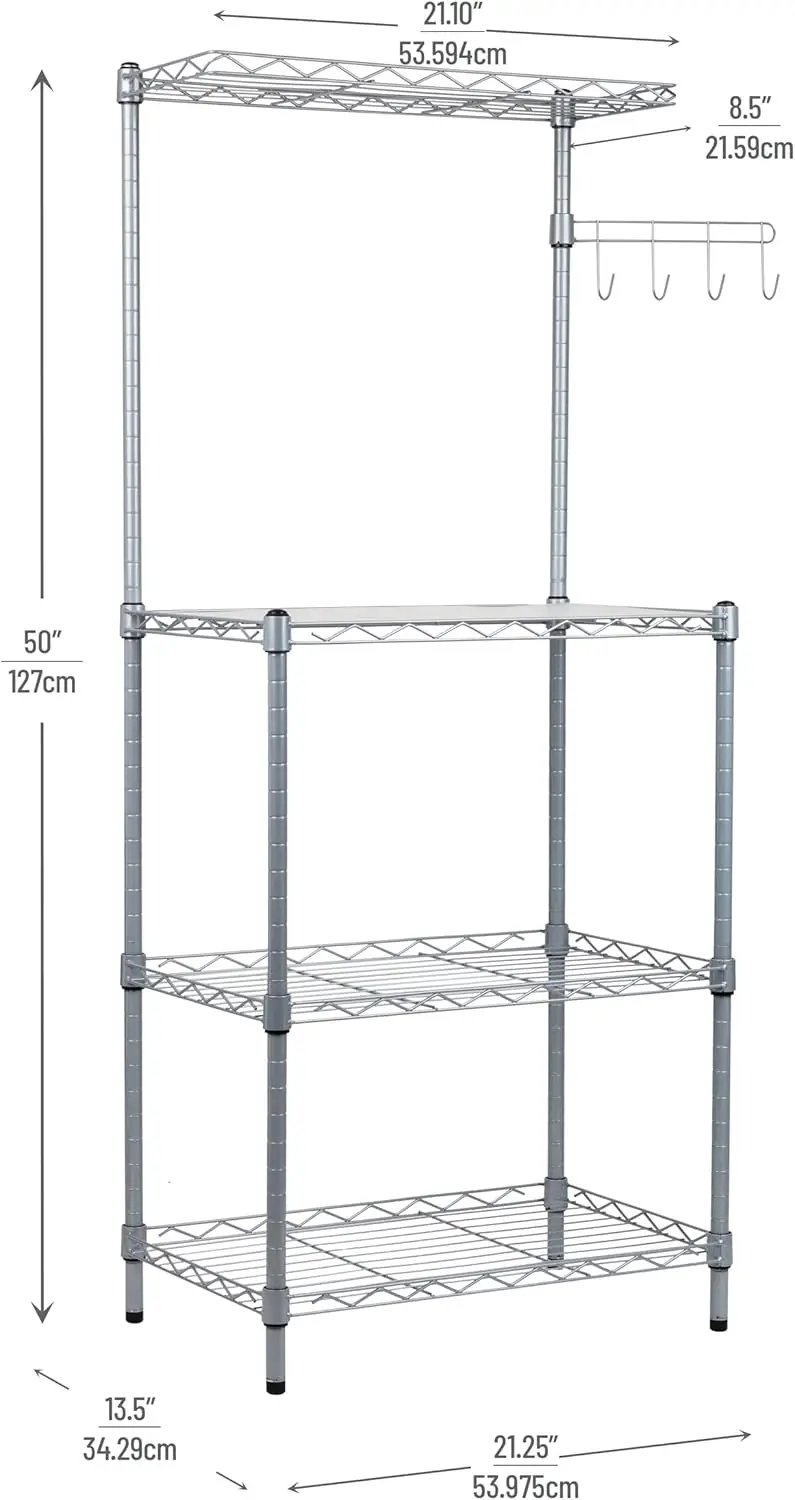 Mind Reader Microwave Rack with Storage, Bakers Rack, Utility Shelf, Kitchen, Metal, 21.25"L x 13.5"W x 50"H, Silver 3
