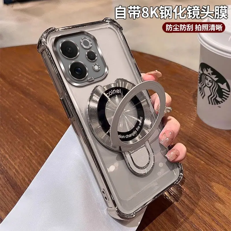 Luxury Silicone Bracket Case with Built-in Lens Film and Shockproof Bumper