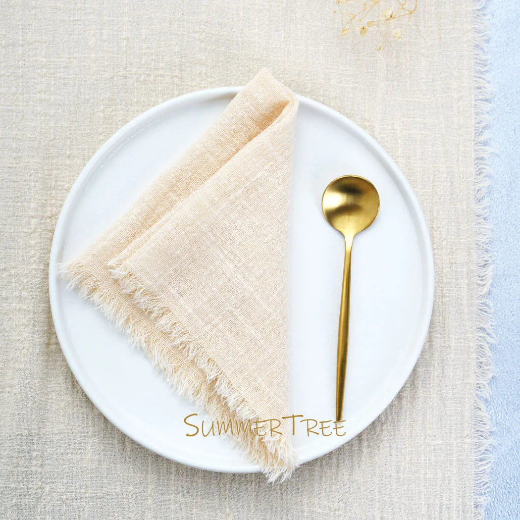 50pcs 32x32cm Beige Gauze Cotton Napkins Retro Burrs Cloth Napkin Christmas Vintage Wedding Party Table Decoration