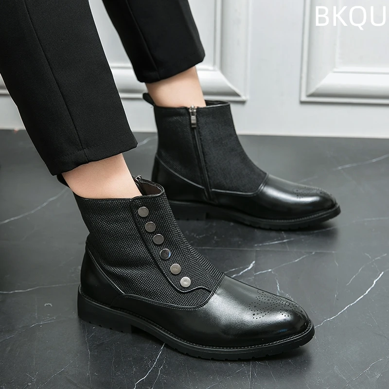 Men's Chelsea Boots High-top Boots Wear-resistant Breathable Fashion Trend Versatile Round Toe Casual Non-slip Spring and Autumn