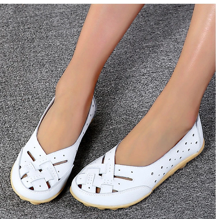 Women Flats Genuine Leather Fashion Soft Shoes Women Hollow Designer Shoes Slip On Ballet Flats Oxford Shoes Woman Plus Size