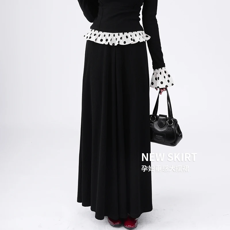 Spring Maternity Maxi Skirts Large Hem Plus Size Pregnant Woman Umbrella Skirt Adjustable Waist Pregnancy Long Skirts
